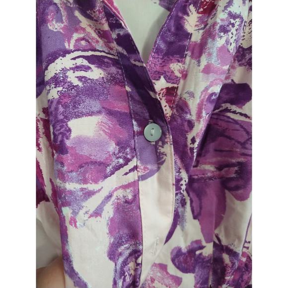 Basic Editions Woman 1X Shirt V Neck Pink Purple Button Floral 3/4 Sleeve - Picture 7 of 9